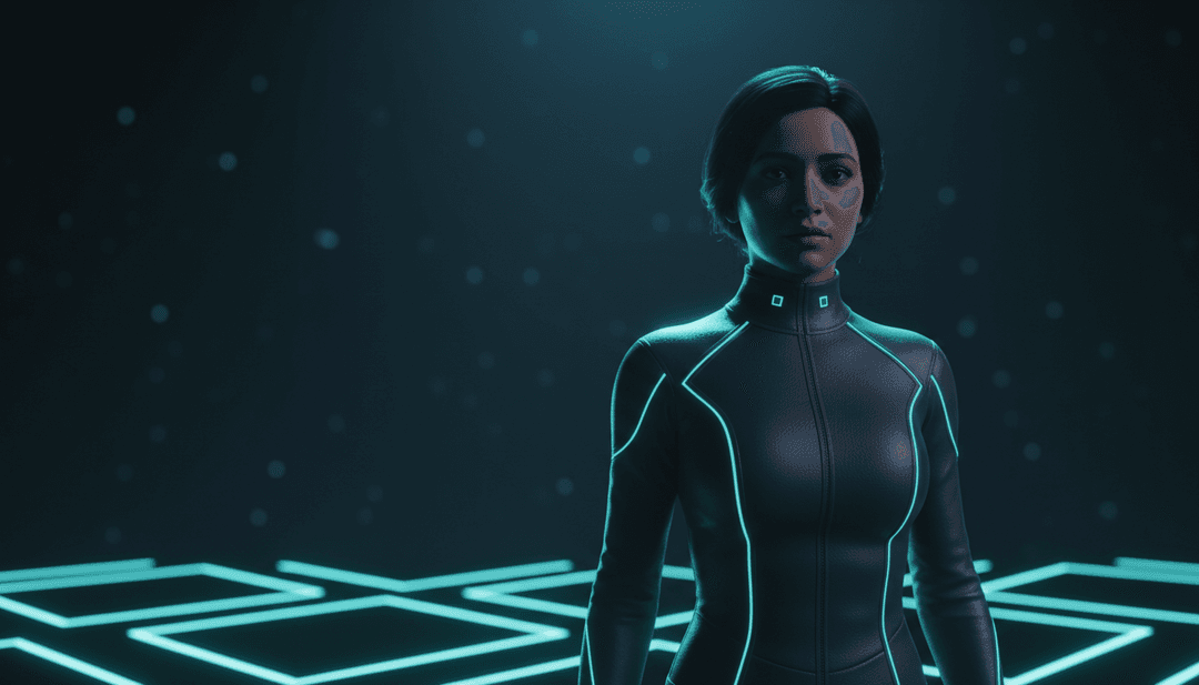 Ondes sonores électroniques abstraites se transformant en motifs numériques complexes, symbolisant l'analyse par l'IA de 'Couplet 1 : x3 by UnfetteredAmps167' de v5 pour un clip vidéo.