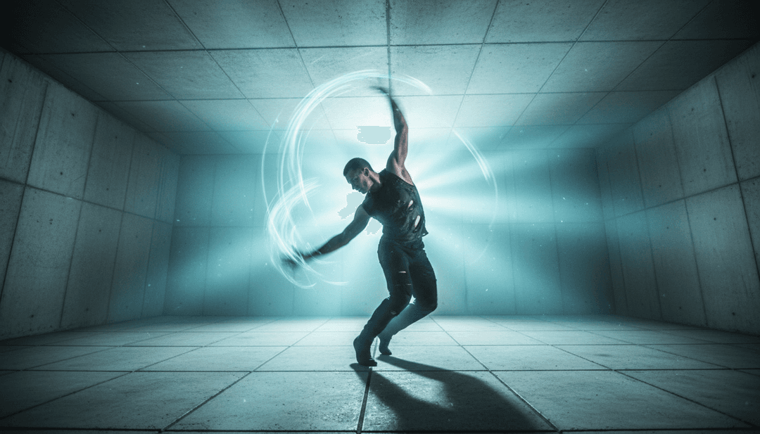 Visuais dinâmicos de uma paisagem urbana futurista entrelaçada com placas de circuito brilhantes, sincronizados com batidas intensas de hard techno.