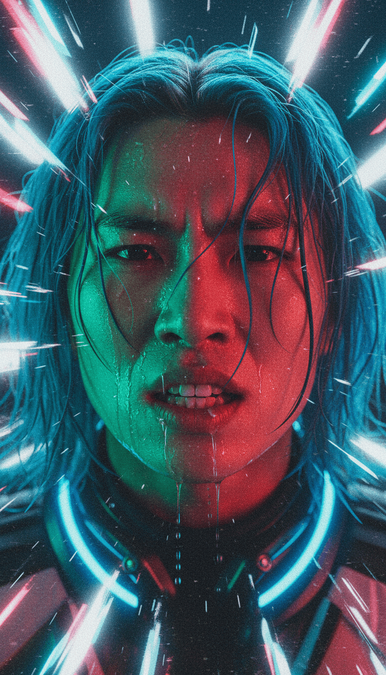 Dynamische Visualizer, die auf einen kraftvollen Hardstyle-Bassdrop reagieren, Funken fliegen und Laser schneiden durch eine rauchige virtuelle Umgebung.