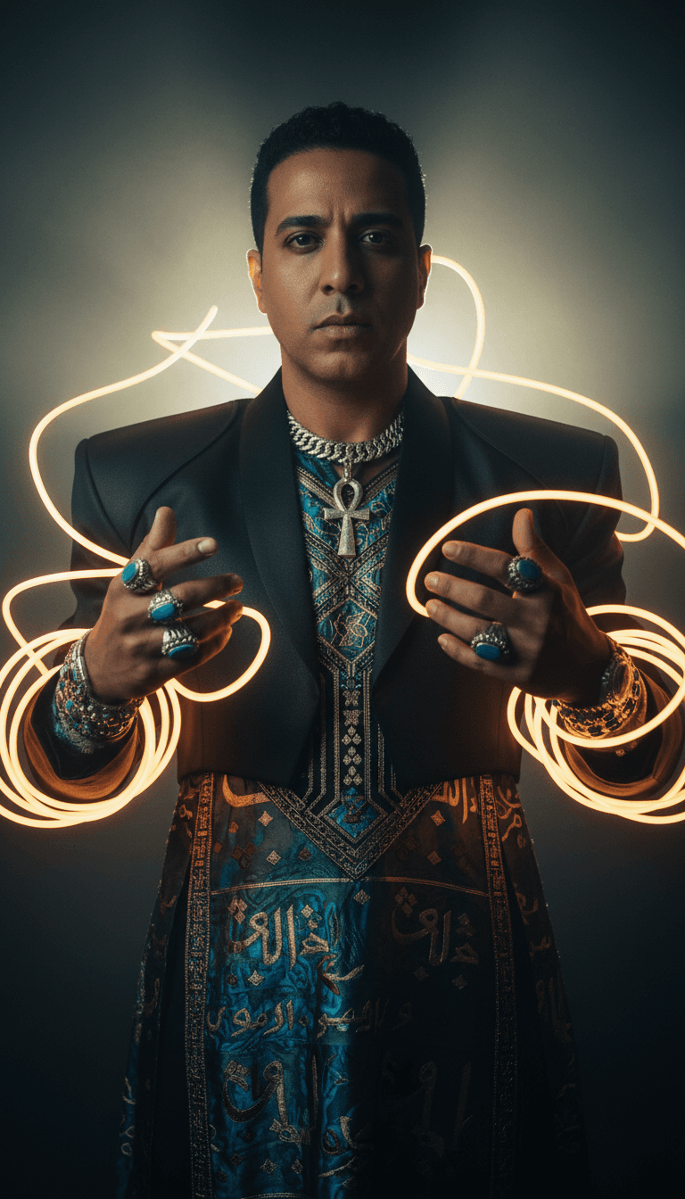 伝統的なアラブのモチーフから未来的な風景へと進化するシーンのダイナミックなモンタージュ。音符とボーカルのハーモニーに同期してアニメーション化。