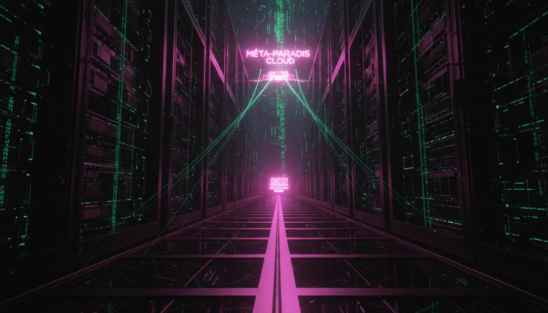 为 insitulab67 的 Méta-paradis.mp3 生成的动态 AI 场景,包含都市美学、抽象视觉效果和反映歌曲能量的同步运动。