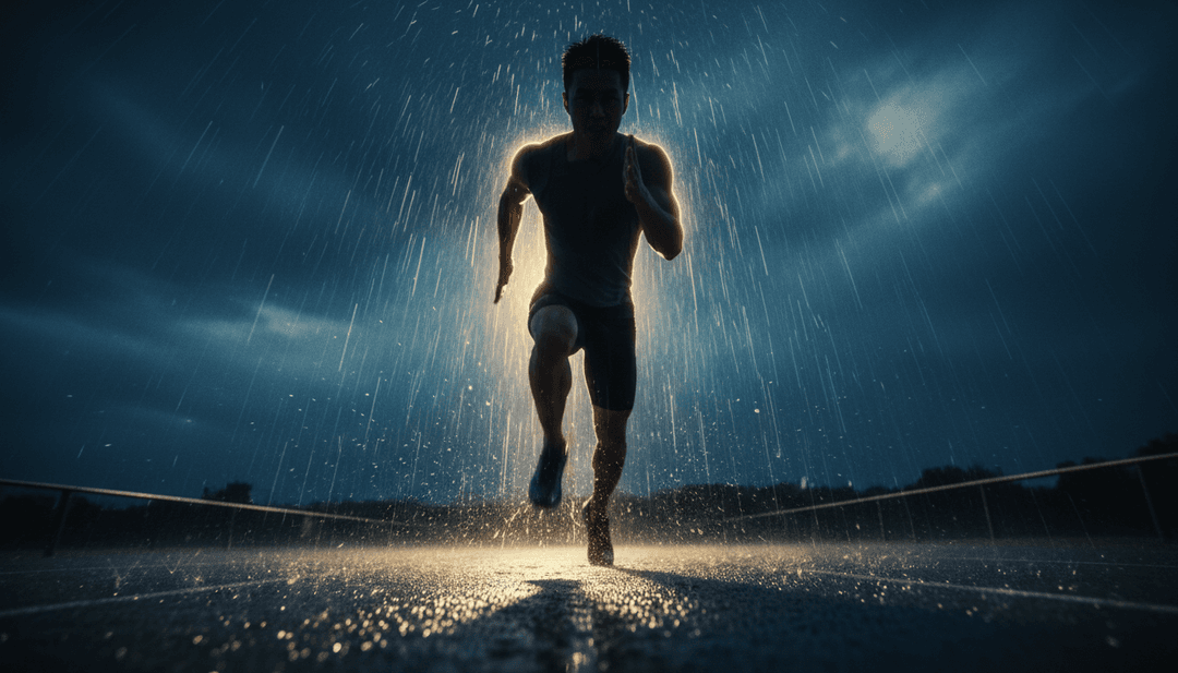 एआई द्वारा लोफाई हिप-हॉप और इमो रैप संगीत से उत्पन्न, नरम प्रकाश और परावर्तक सतहों के साथ एक शांत, उदासीन शहरी सेटिंग दर्शाते हुए दृश्य।