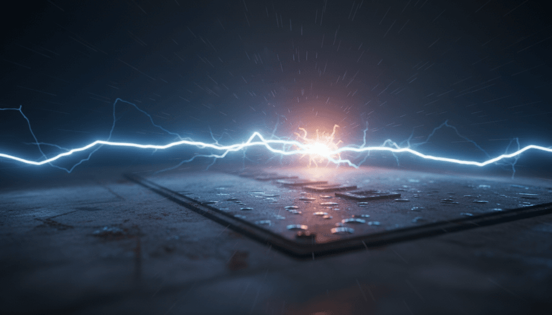 Visualisations abstraites d'ondes sonores se transformant en motifs géométriques, reflétant le genre électro-techno de Moogv2 (1).wav, conçu par freebeat.ai.