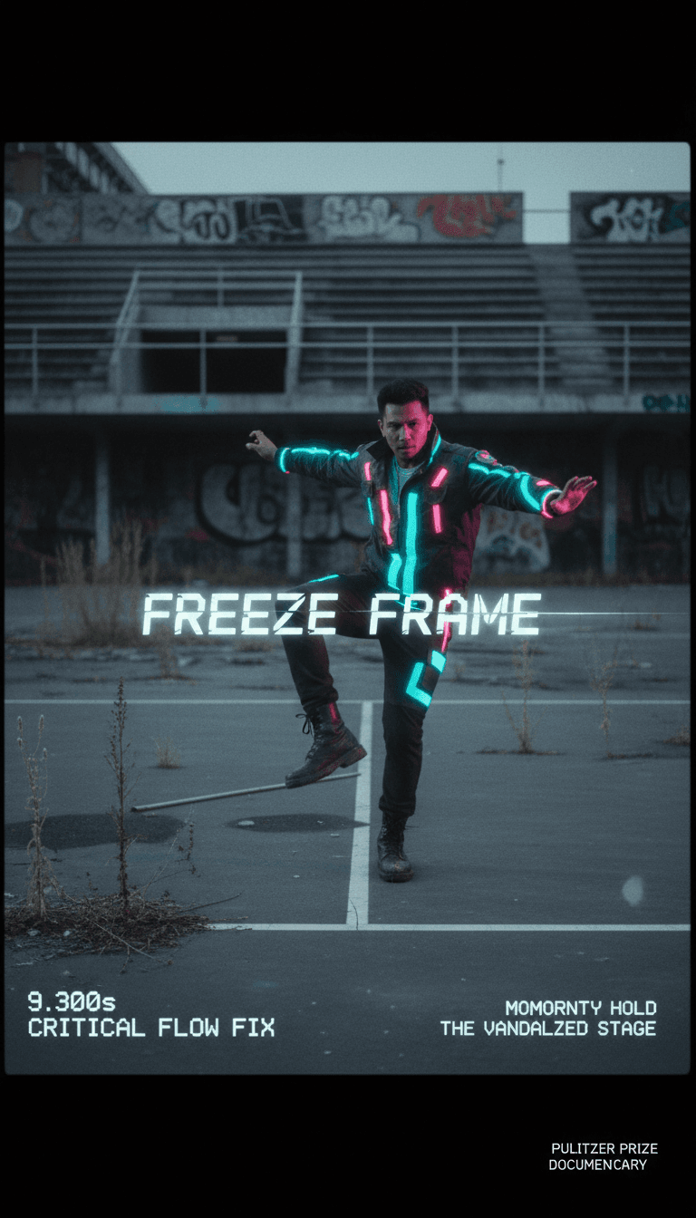 Imágenes dinámicas de un horizonte urbano al atardecer, con pulsos rítmicos transformándose en patrones de luz abstractos, sincronizados con 'Tegap Hadapi Dunia'.