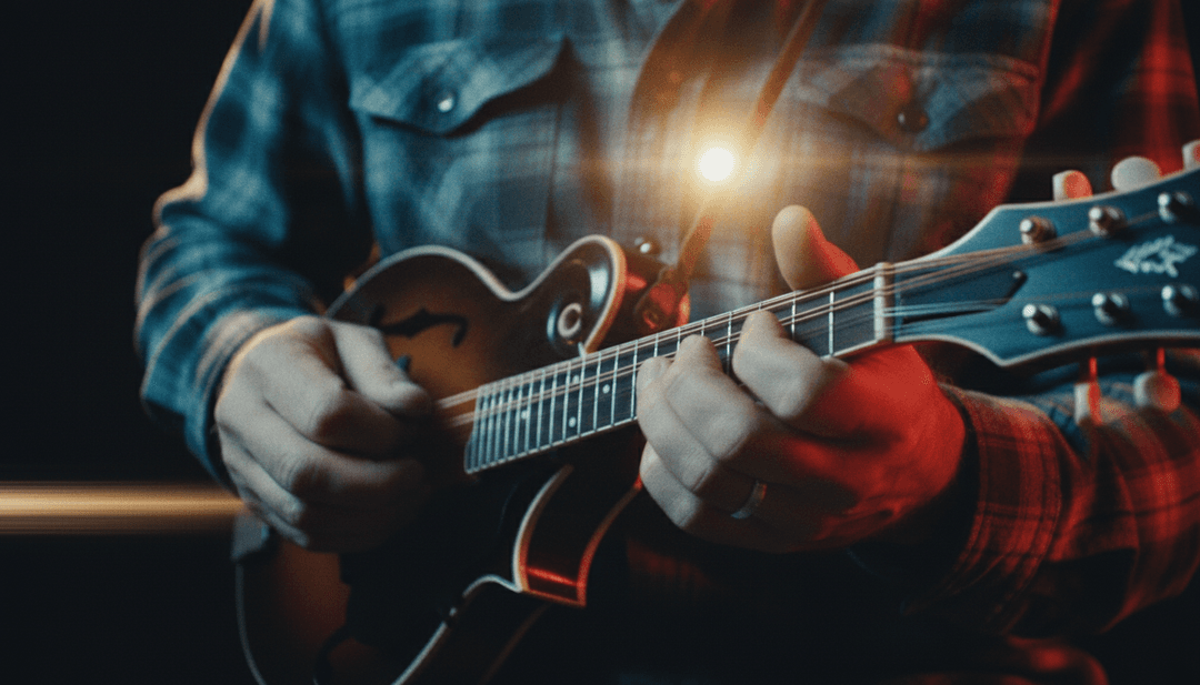 IA analisando a onda emocional de uma canção country, com um brilho sutil representando o sol.