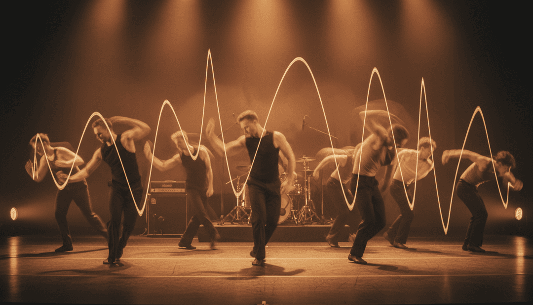 गतिशील दृश्य जिसमें ऑर्केस्ट्रल तत्वों का एक क्रेशेन्डो समुदाय और शांत परिदृश्यों के दृश्यों में बदलता हुआ दिखाया गया है, जो एआई की रचनात्मक प्रक्रिया को दर्शाता है।