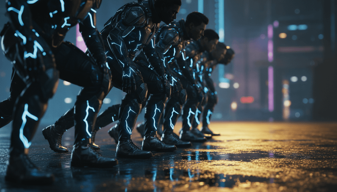 IA analisando ondas sonoras e padrões de luz abstratos para 'Electric Pulse' by bookemda & v5