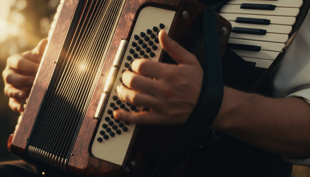 IA analisando ondas sonoras de música pop folk infantil, representando elementos caprichosos como flores, arco-íris e pequenos instrumentos emergindo das frequências de áudio.