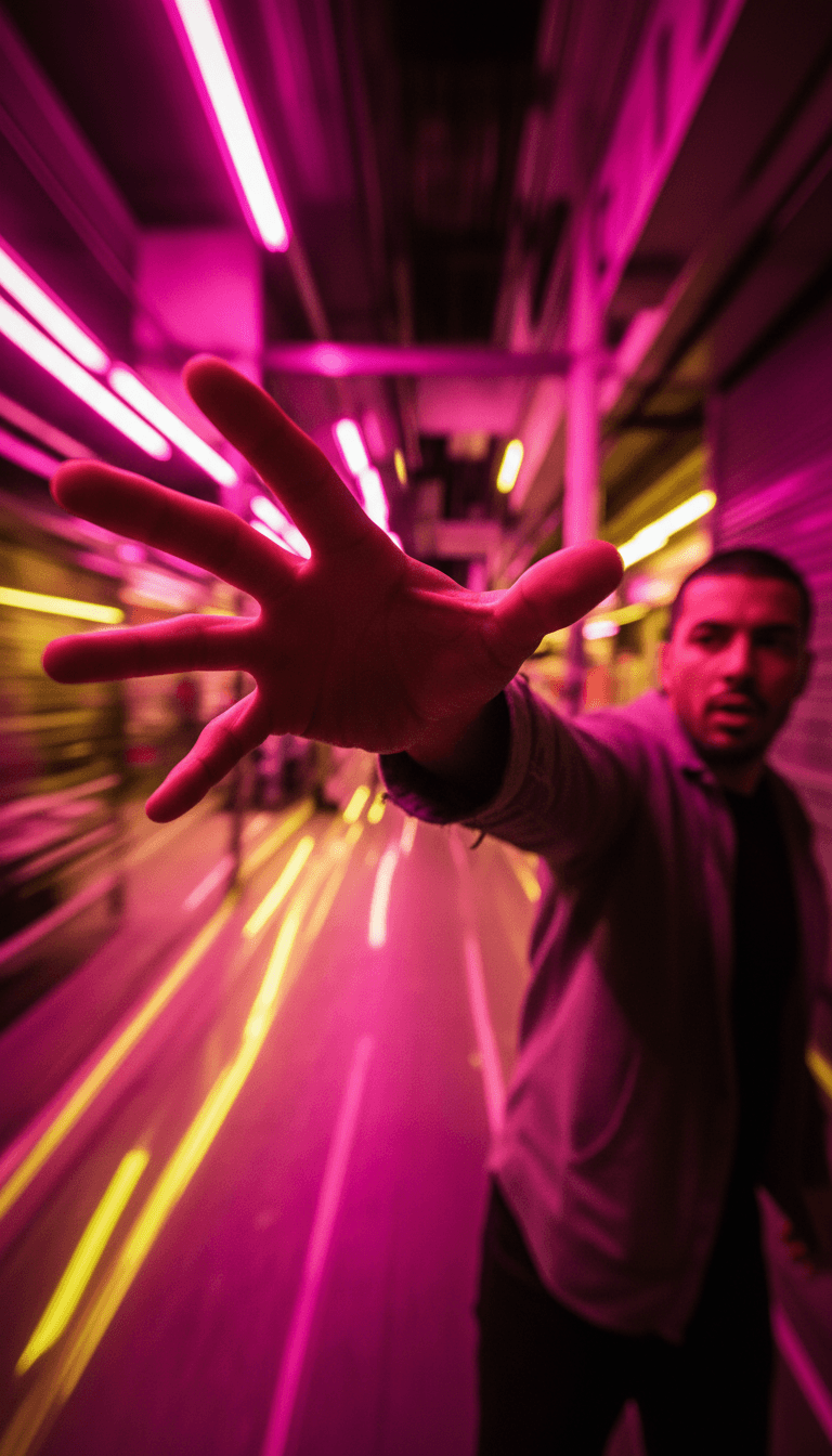 流線型、未來感的音樂影片,展示了 'Tegap Hadapi Dunia' 的最終渲染場景,帶有「播放」按鈕疊圖和 freebeat.ai 品牌標識,激勵使用者創作自己的作品。