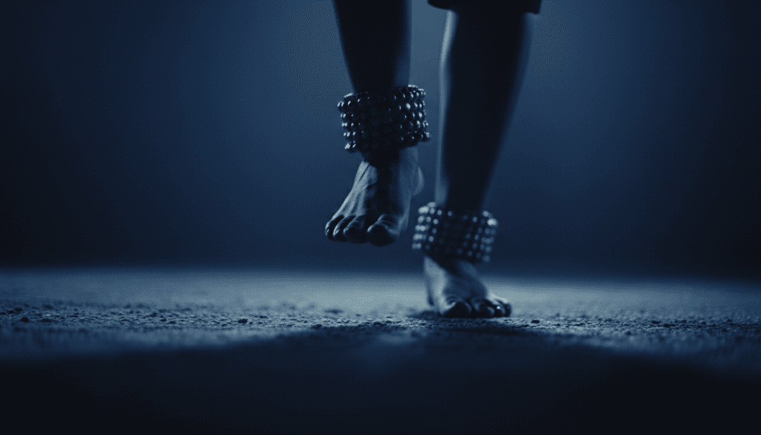 インドのダンサーの鮮やかなビジュアル、きらめく電子パターン、Payal Ki Khanakのためのダイナミックなカメラの動き