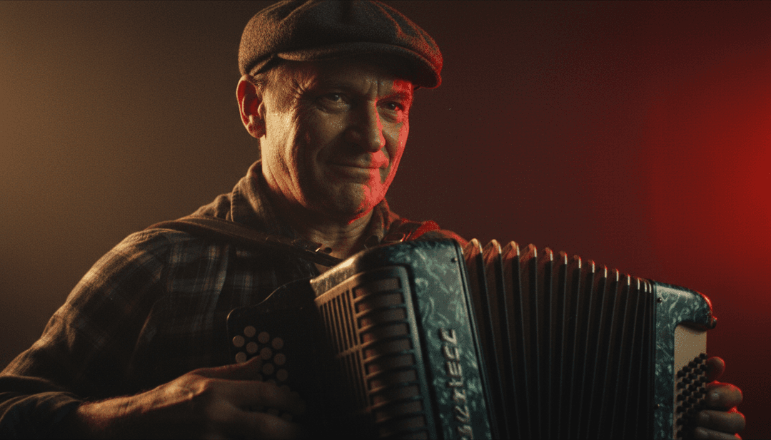 Escenas dinámicas de bailarines folclóricos con trajes tradicionales, un viajero solitario y bulliciosas ferias de pueblo generadas por IA, perfectamente sincronizadas con 'Без Вожака'.