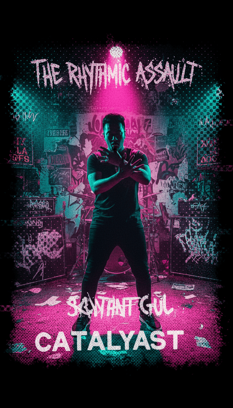 Sequenza visiva dinamica che mostra un artista hip-hop esibirsi su uno sfondo di forme geometriche ed effetti luminosi in evoluzione, rispecchiando il ritmo e l'energia della canzone.