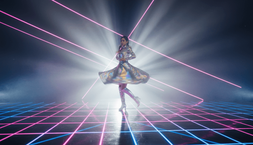 AI가 jack_wp2022의 'Proud To Be Myself (KR ver.)'의 K-Pop 음악 파형과 가사 테마를 분석하며, 생생한 한국어 텍스트와 댄스 리듬을 표시합니다.