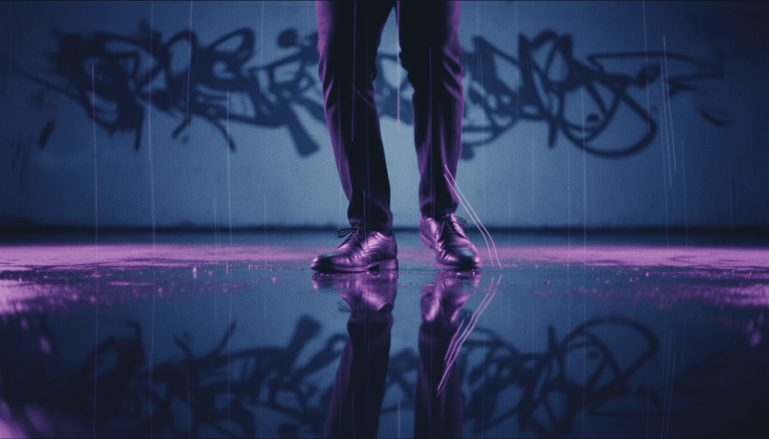 अवधारणात्मक कला जो Blood Orange's Vivid Light के लिए ध्वनि तरंगों और परिवेशी बनावटों का विश्लेषण करते AI को दर्शाती है