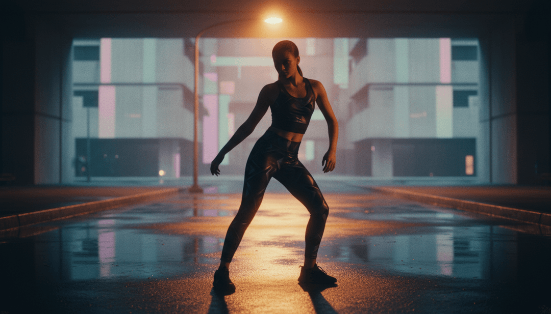 Escenas de videos musicales dinámicas generadas por IA para NOBODY'S GIRL de Tate McRae, mostrando representaciones visuales de armonías vocales, pads de sintetizador y ritmos pop.