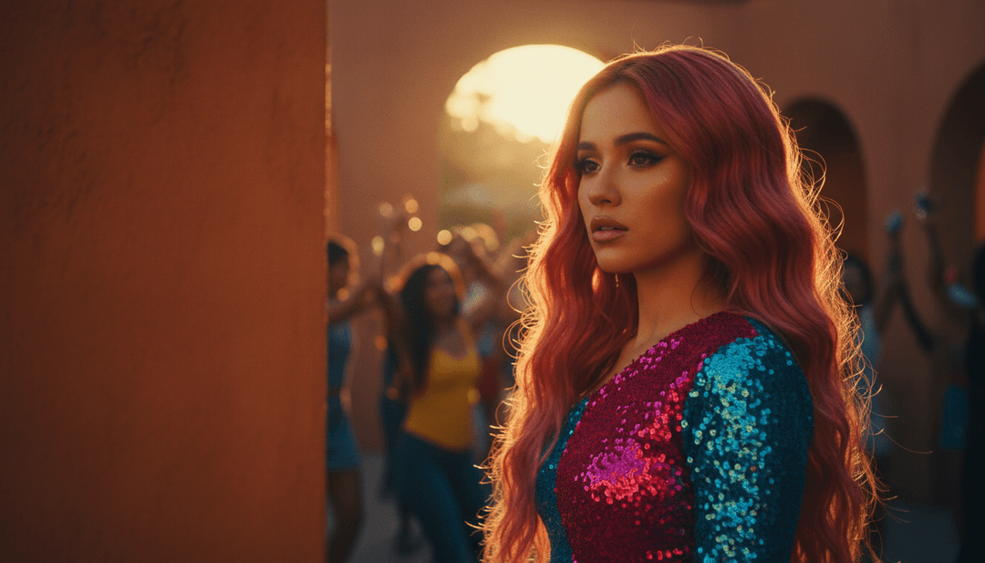 來自 'Única' AI 音樂影片的一個迷人場景:一對夫婦在月光下的城市景觀中跳舞,他們的動作與歌曲的拉丁流行節奏完美同步,由 freebeat.ai 的創新視覺效果生成。