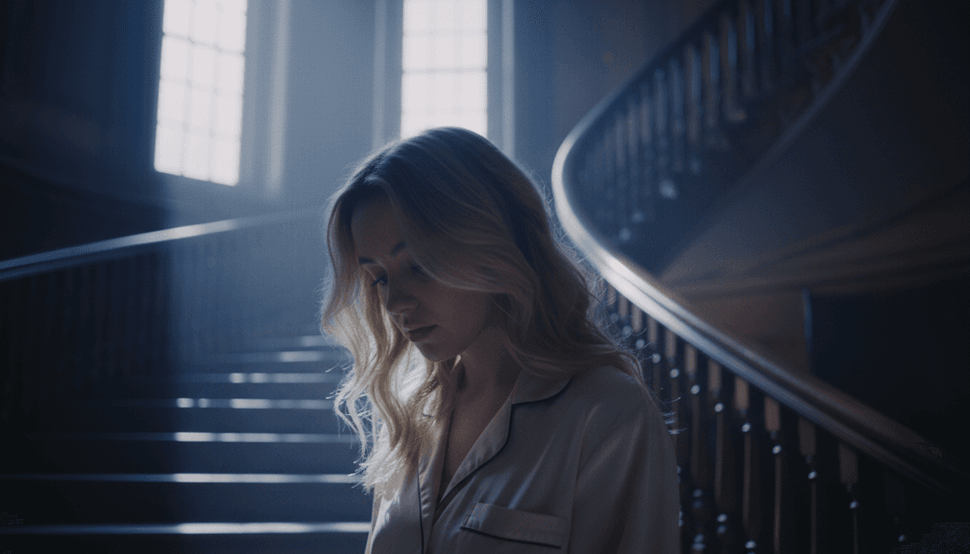 Una secuencia de delicadas animaciones que muestran hojas cayendo a cámara lenta sobre una silueta, impulsadas por el pulso rítmico de la canción a través de un sofisticado generador de videos musicales.