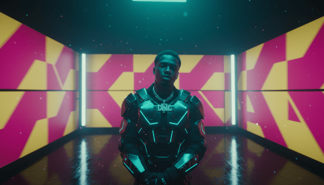 KI-System analysiert Nemzzz's 'MR DND' Audiospektrum und visualisiert Kernelemente der Grime-, Hip-Hop- und UK-Drill-Kultur.