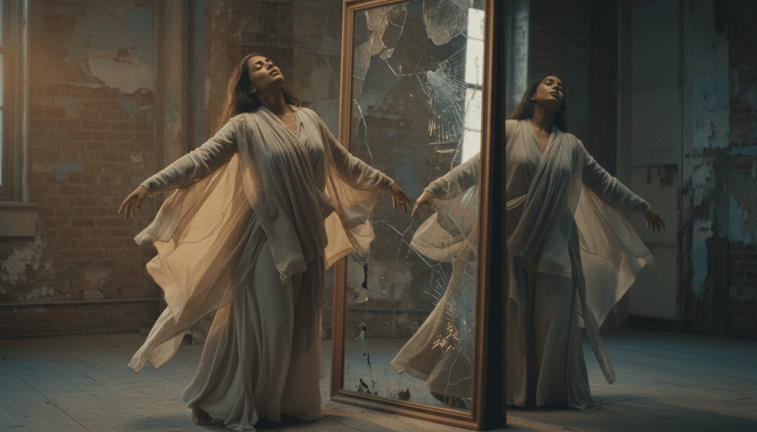 Un video musicale generato dall'IA per 'In Twos' completato, riprodotto su uno schermo, circondato da effetti digitali luminosi e dal logo freebeat.ai, a simboleggiare l'output finale di alta qualità e l'empowerment dell'utente.