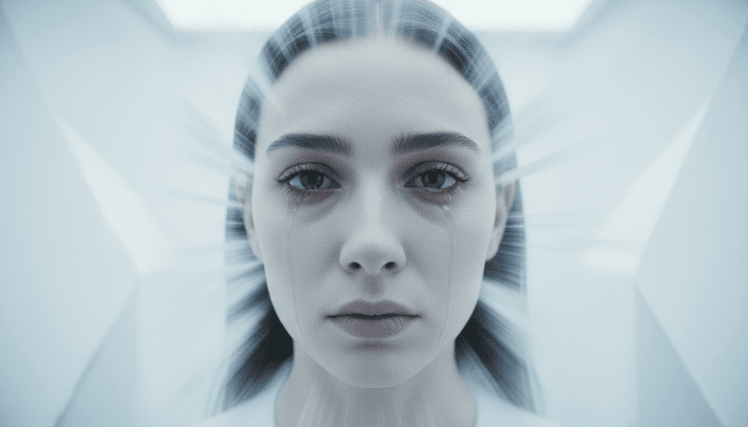 'Crystallise My Tears'の初期AI分析を描いたデジタルキャンバス。音波がきらめく視覚コンセプトへと変化する様子が示されています。