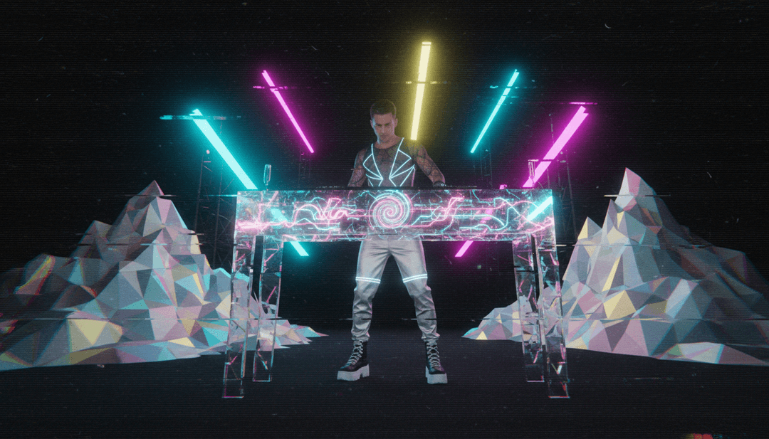 AIが'Crystallise My Tears'の特定のエレクトロニックビートとOklouのボーカルを、流れるようなアニメーションの光のパターンにどのように変換するかを示すダイナミックなビジュアル。