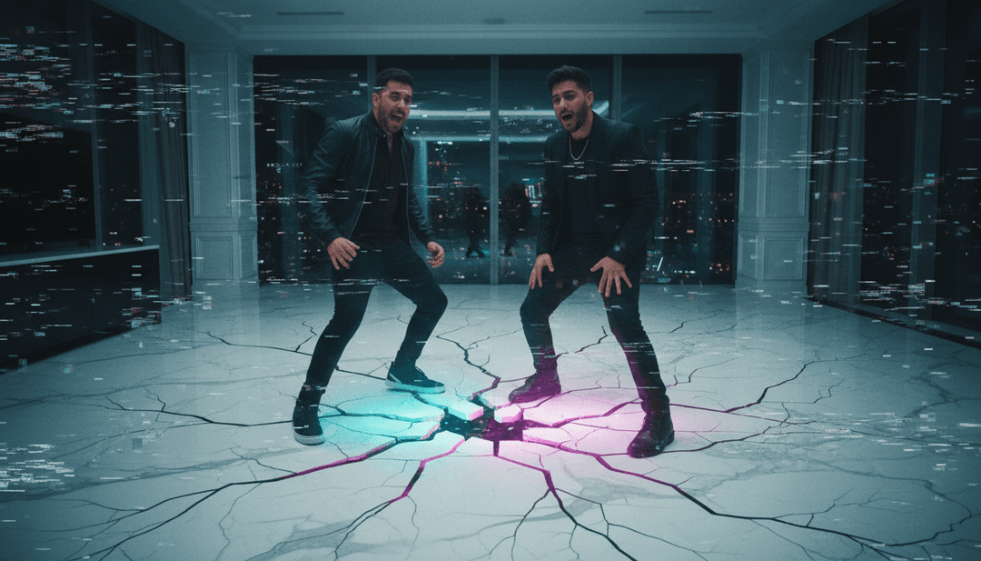 AI가 생성한 도시 스트리트 댄스, 네온 불빛, 양식화된 그래피티의 역동적인 영상이 'GIMME MORE'의 비트에 맞춰 동기화됩니다.