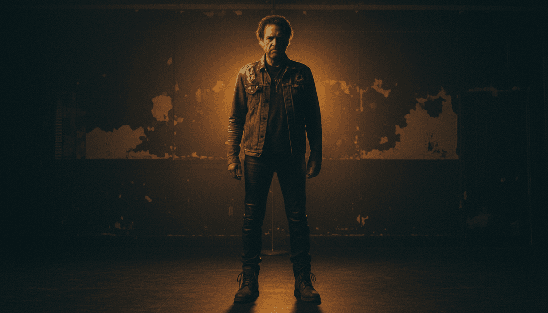 音乐视频中充满活力的视觉序列,展示了一条蜿蜒的乡村小路、一把复古吉他和一个孤独的身影,灵感均来自 'Can't Take It With You'。