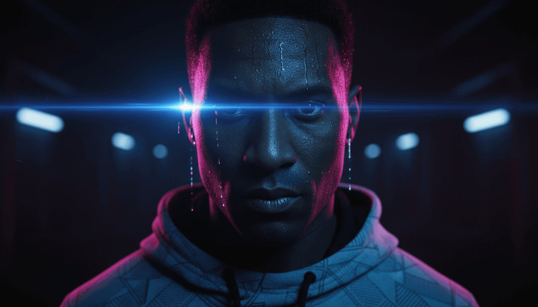 AI가 'Wanna Party (feat. Dennis G)'의 활기찬 하우스 리듬과 보컬 라인을 분석하여 시각적 개념을 생성하는 추상적인 표현.