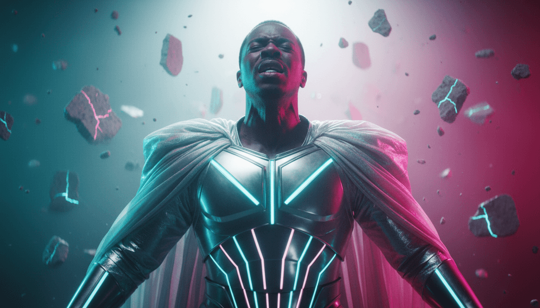 Eine triumphale, filmische Szene eines fertigen Musikvideos für IMPLOSION, das die kreative Leistung von freebeat.ai zeigt.