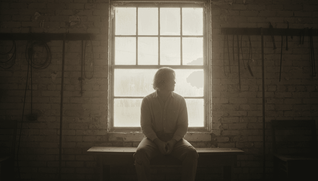 AI 系統分析 Stephen Wilson Jr. 歌曲 'Gary' 的情感深度和民謠元素的抽象視覺呈現。