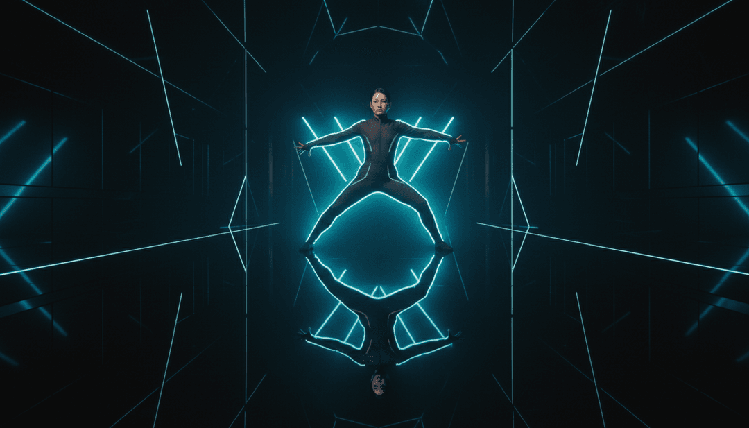 KARINA Soloによる「GOOD STUFF」の完成した高品質なミュージックビデオのフレーム。AIが作成した洗練されたプロフェッショナルな美学を披露。