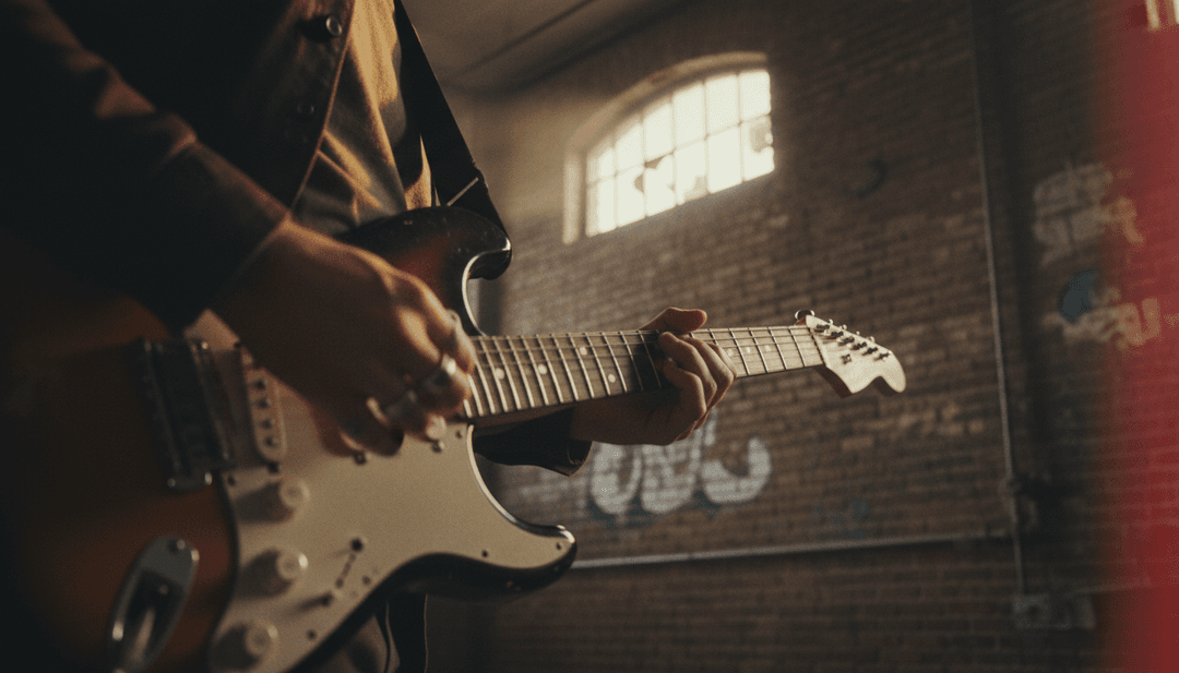 AI 解讀 Shinedown 的 'Searchlight' 歌詞,識別希望、旅程和內在指引的主題,背景為質樸的美式鄉村景觀。