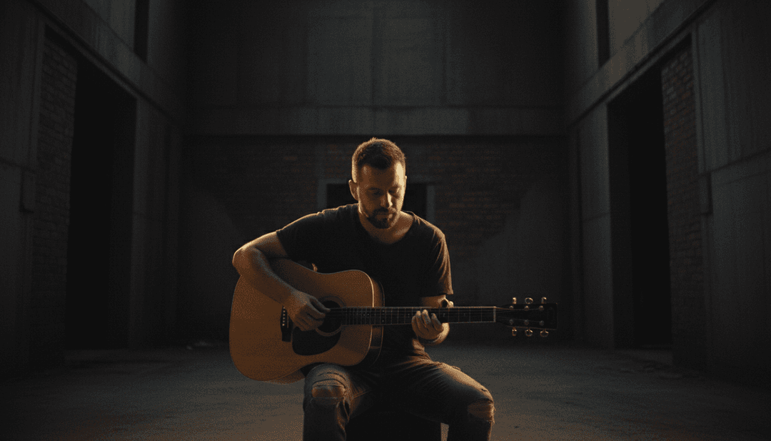 'Searchlight' 音樂影片的動態場景,由 AI 創作,呈現一位手持燈籠的孤獨身影、變幻的風景和明亮的光影效果。