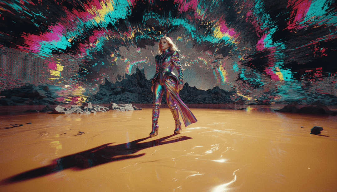 Scènes de clip vidéo dynamiques générées par IA, avec des néons et des mouvements de danse hip-hop inspirés par 'Butterscotch'.