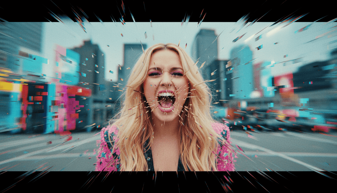 Un écran de clip vidéo fini pour 'Butterscotch' de Kesha, présentant la créativité et la haute qualité générées par l'IA.