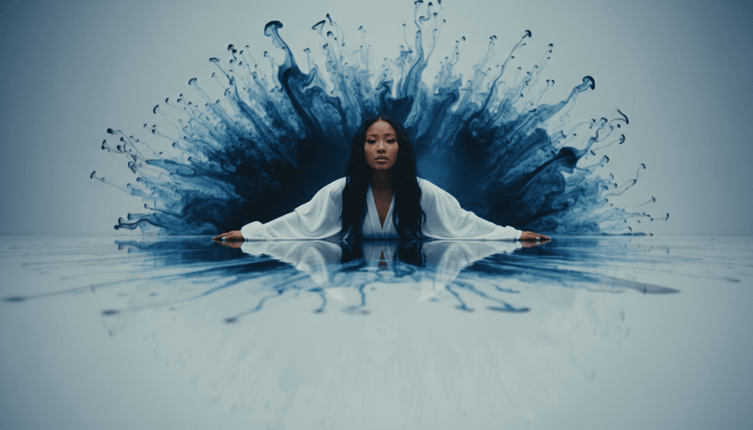 由 AI 生成的空靈流動視覺效果,靈感來自 Jhené Aiko 的「Break」歌詞和夢幻流行美學,帶有微妙的光影效果。