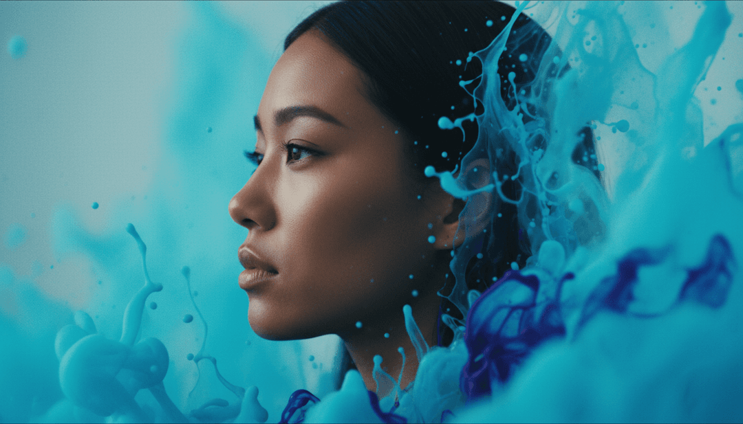 Ein künstlerisches, fertiges KI-Musikvideo-Frame für Jhené Aikos 'Break', das Dream-Pop-Ästhetik mit integrierten Liedtexten zeigt.