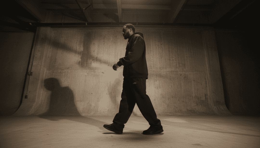 Scène de clip musical dynamique générée par IA montrant des paysages urbains et des figures énergiques, synchronisée avec les rythmes trap de 'If I Wanted To'.