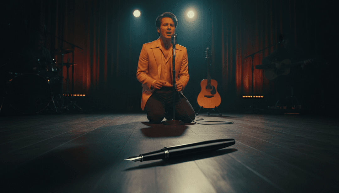 Analisi AI del paesaggio sonoro di 'The Wall (Demo)' di Liam Benzvi, visualizzando influenze indie rock e folk con forme astratte.