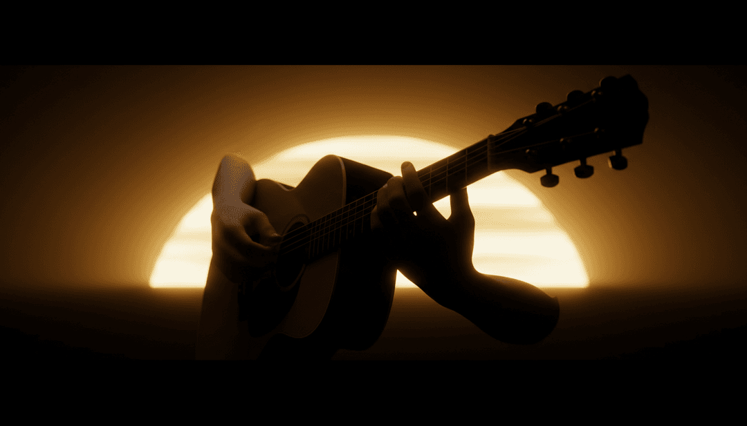 Kingfishr के 'Hold Me Down' के ध्वनिक गिटार और मुखर सामंजस्य से प्रेरित, प्रकृति के माध्यम से एक यात्रा दर्शाते हुए गतिशील दृश्य।