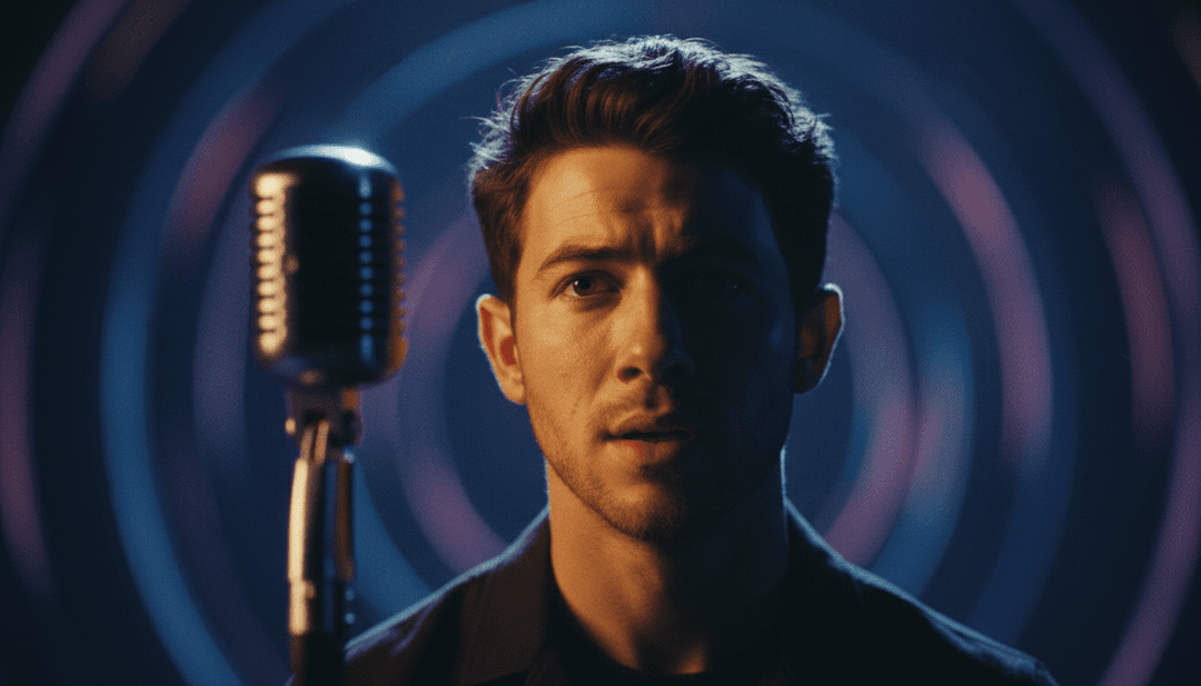 태블릿에서 freebeat.ai의 직관적인 인터페이스와 즐겁게 상호 작용하는 사용자, 배경의 대형 화면에는 'Changing'의 맞춤형 뮤직 비디오가 재생되며 무료 자막을 보여줍니다.