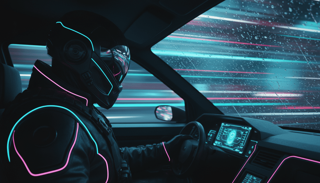 RL Grime और Deadcrow के 'Dominator' के लिए प्रमुख बास आवृत्तियों और इलेक्ट्रॉनिक ध्वनि तरंगों का प्रतिनिधित्व करने वाले अमूर्त दृश्य, जो AI की व्याख्या को दर्शाते हैं।