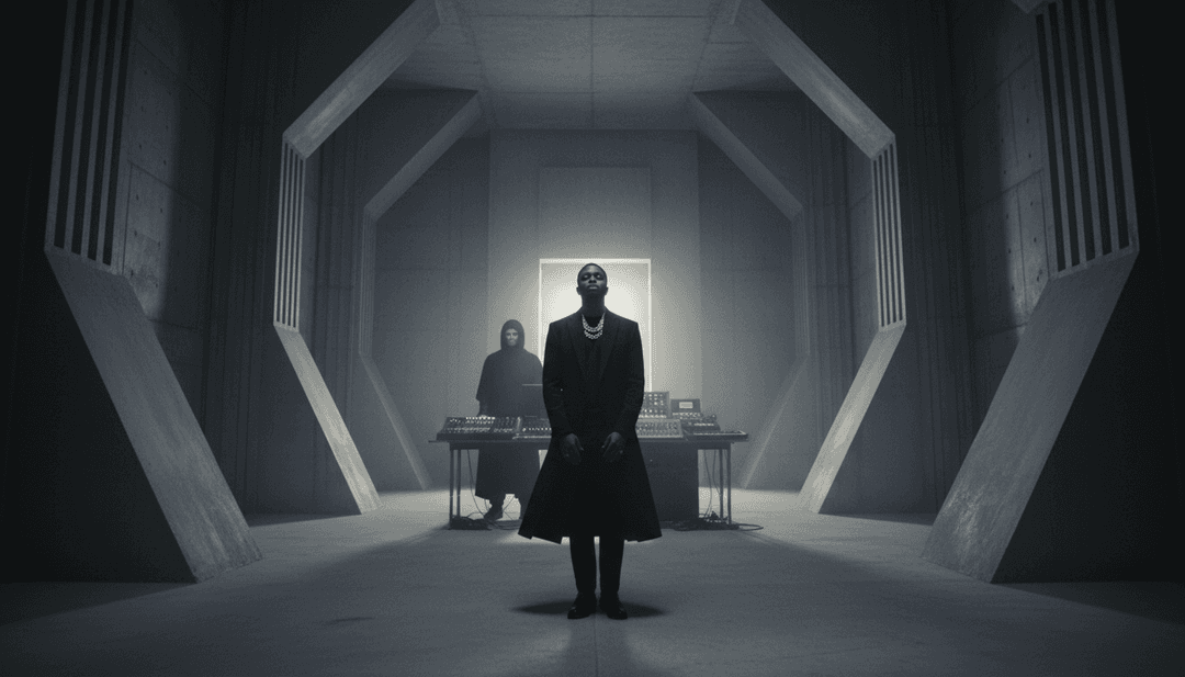 부드러운 재즈 클럽에서 거친 길거리 미술 갤러리로 전환되는 역동적인 장면, Ransom의 가사를 나타내는 텍스트 오버레이, 이 모든 것이 AI에 의해 구동됩니다.