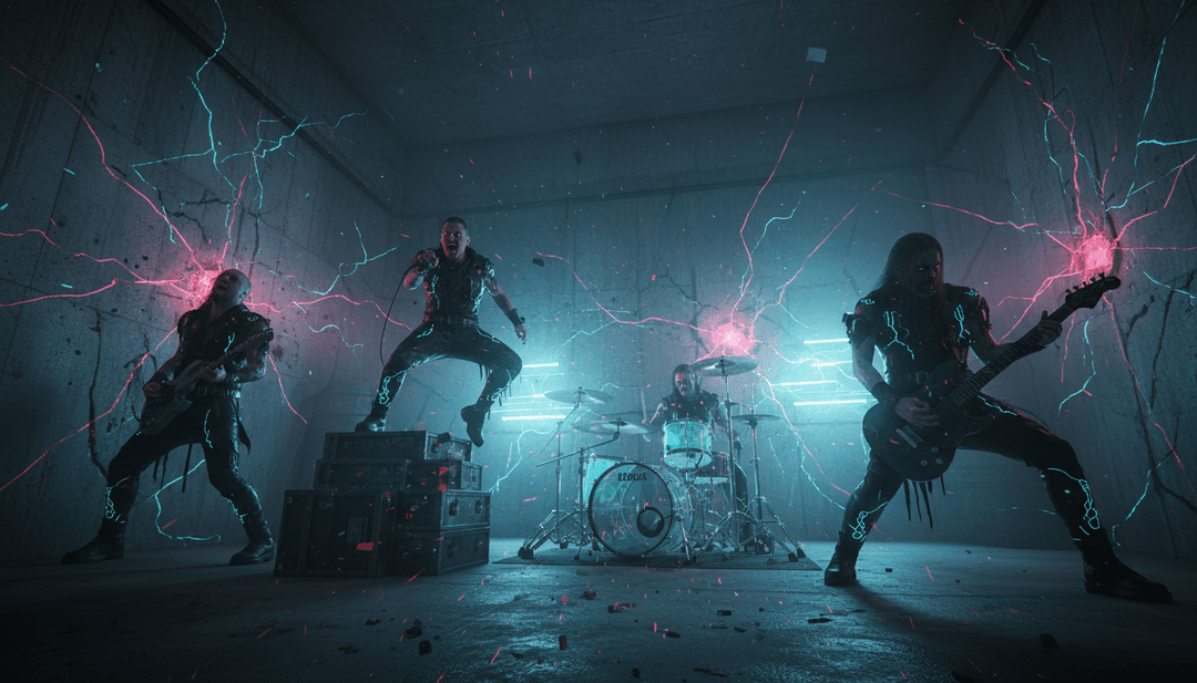 freebeat.ai प्लेटफॉर्म का एक भविष्यवादी इंटरफ़ेस, Korn के 'Last Legal Drug' के लिए एक म्यूजिक वीडियो को अनुकूलित और उत्पन्न करने के विकल्प प्रदर्शित करता है, जो एक AI म्यूजिक वीडियो जनरेटर और MP3 से MP4 कनवर्टर की शक्ति को दर्शाता है।