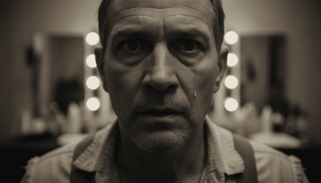 一個分屏,一側顯示 Sam Fender 的 'I'm Always On Stage' 專輯封面,另一側顯示動態 AI 生成的音樂影片場景,並附有「創建您自己的」按鈕