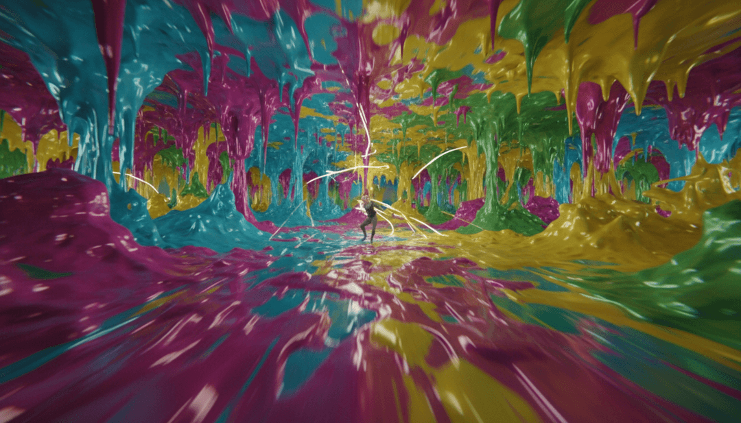 Un deslumbrante video musical final generado por IA para LOSE YOUR HEAD de Kelly Lee Owens, mostrado en una pantalla futurista, con visuales electrónicos vibrantes y abstractos, y subtítulos gratuitos perfectamente integrados.