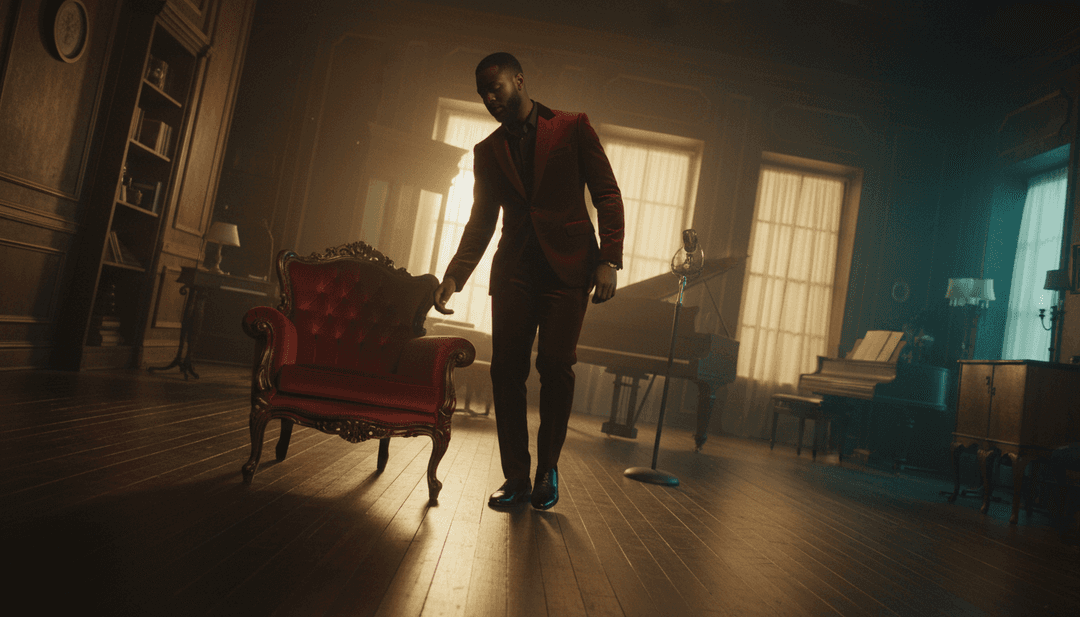 Scènes de clip musical dynamiques pour 'Float' de Samm Henshaw, montrant des transitions fluides, des couleurs vibrantes et des images reflétant les influences reggae, soul et pop de la chanson, générées par l'IA.