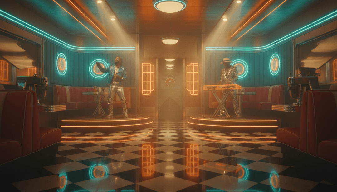 Utente che interagisce con freebeat.ai per creare video musicali personalizzati, con diversi stili visivi.