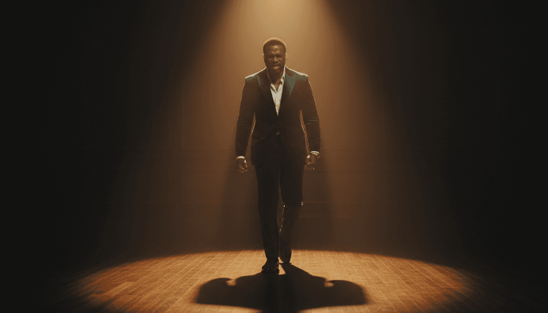 Uma sequência de cortes visuais rápidos, incluindo um carro cruzando a cidade à noite, um holofote em um artista e efeitos de texto animados, refletindo a vibe energética da música trap.