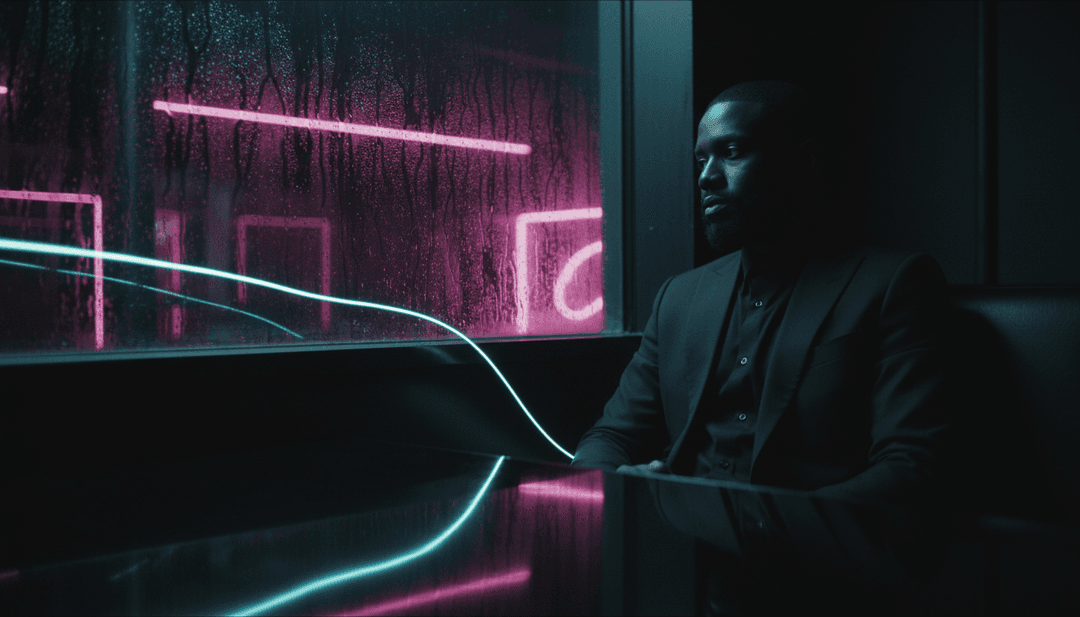 Visuais dinâmicos que refletem o ritmo intrincado e a profundidade emocional de Dave and Tems' 'Raindance', criados por um gerador de capas de música com IA.